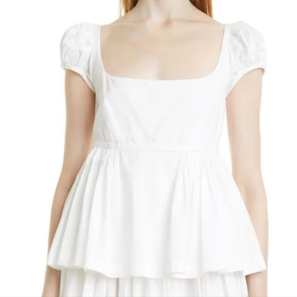 Rebecca Taylor White Puff Sleeve Peplum Blouse